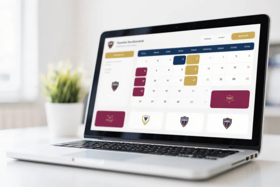 完整賽程視覺示意：月曆與場次卡片